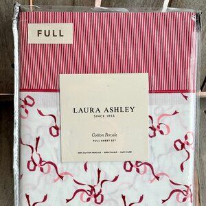 Laura Ashley Full Size Sheet Set Red Trailing Bows Christmas 100% Cotton Percale